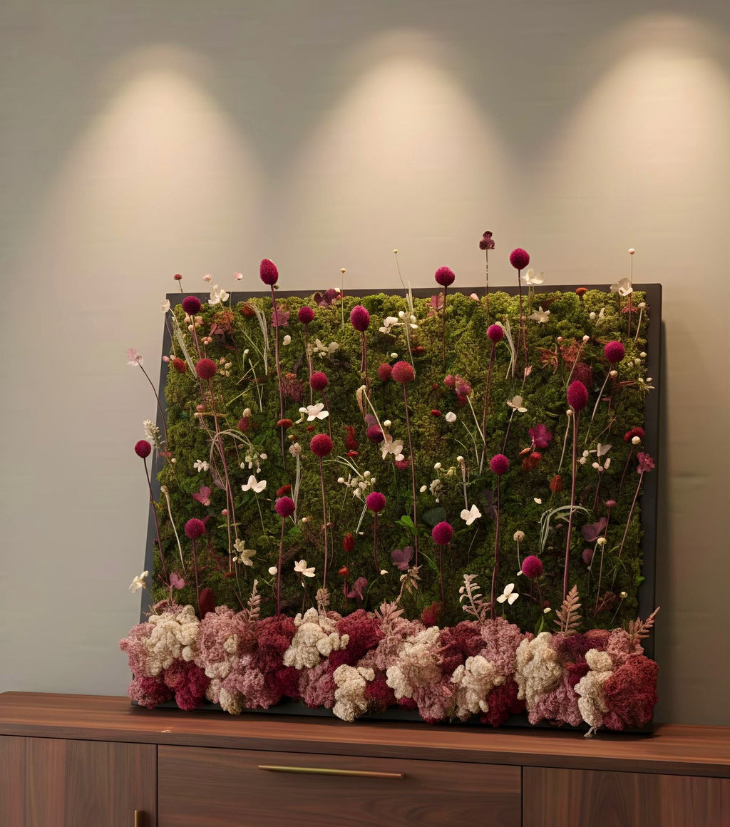 Campo di fiori fantasia bordeaux e rosa