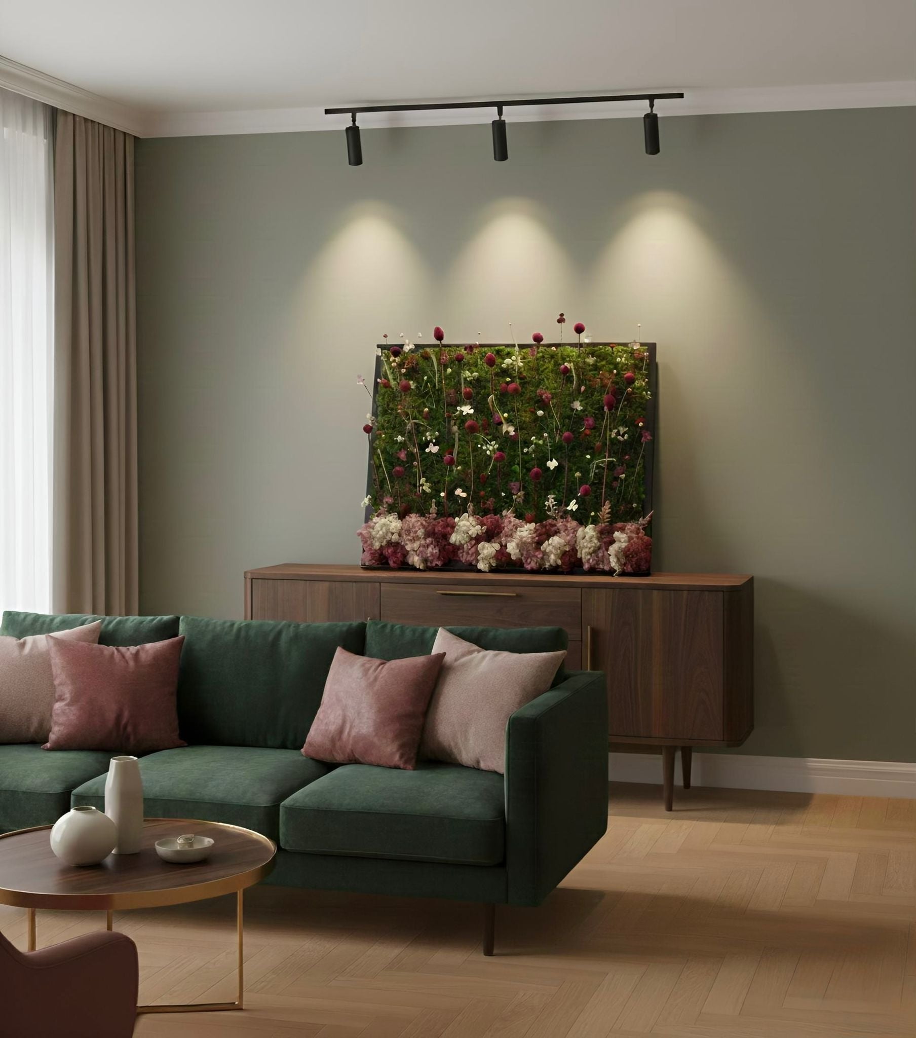 Campo di fiori fantasia bordeaux e rosa